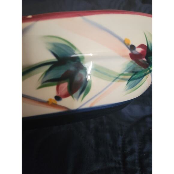 Heart Shape Bowl by P Silkotch Hand Painted Royal Blue Pink Tulip 1992 Signed - Picture 3 of 8